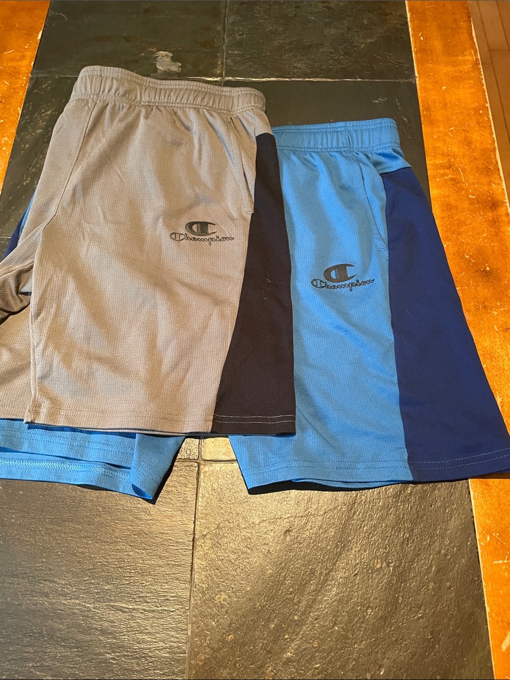 Champion Gray Athletic Shorts with Navy Drawstring